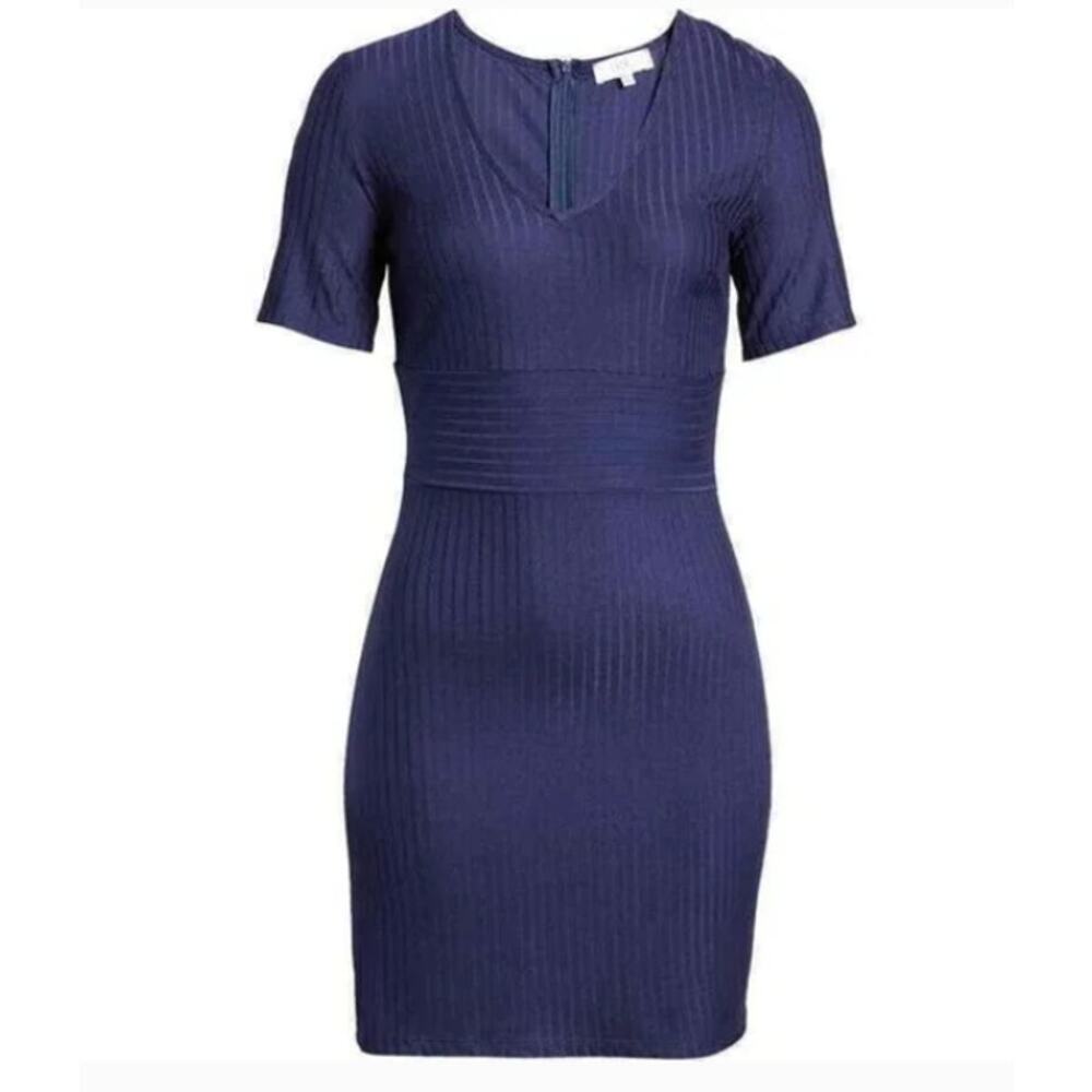 NSR Stretch Knit Mini Dress SMALL V-Neck Short Sleeve Empire Waist Cobalt NWT